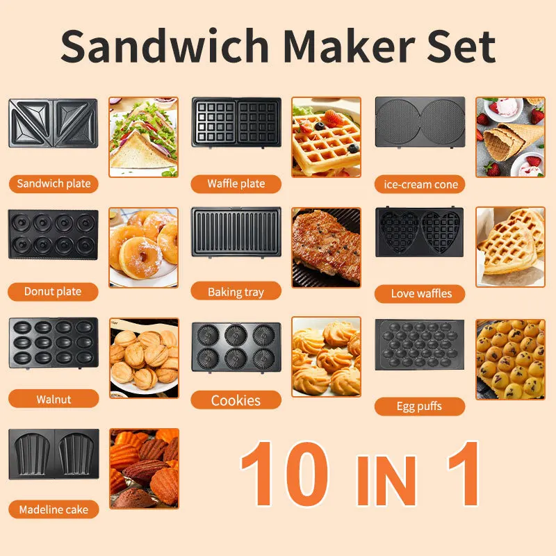 Breakfast Sandwich Maker - 220/110V Household Appliances 10 in 1